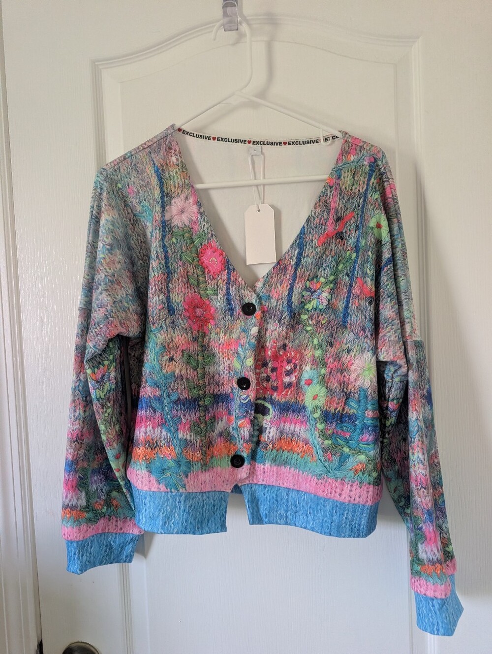 Exclusive Womens Large L/S Crew Neck Floral Cardigan / Jacket Super Soft NEW